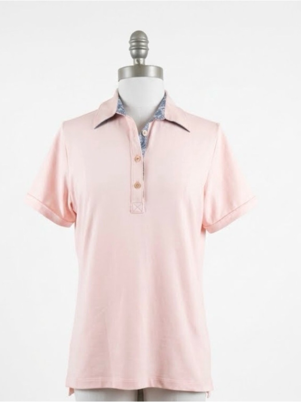Peter Millar Light Pink Polo golf with Blue Contrast Collar